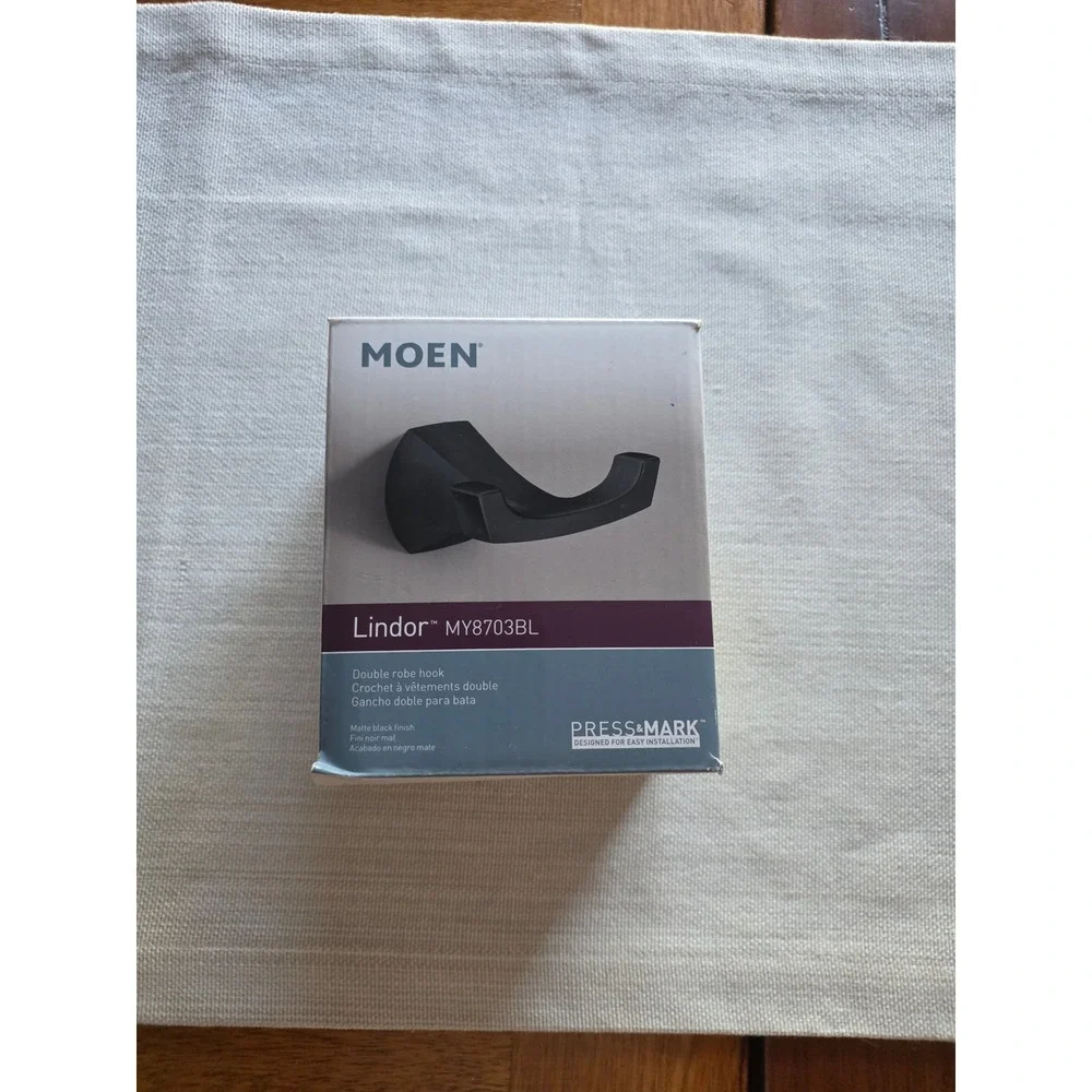 Moen Lindor MY8703BL Double Robe Hook Matte Black Press & Mark Installation